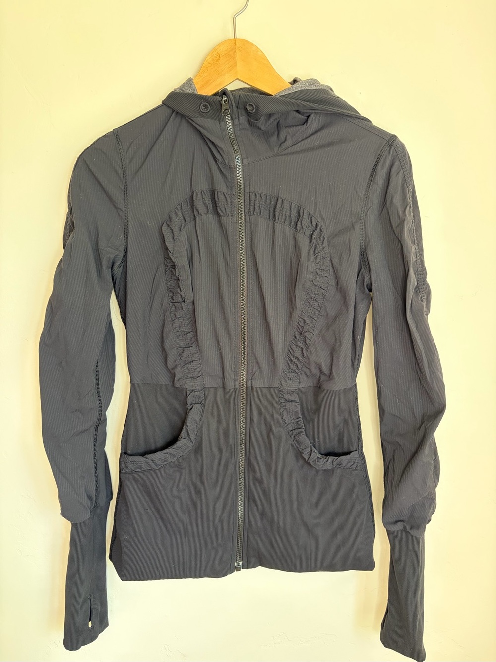 Lululemon Athletica Charcoal Gray Reversible Hooded Jacket With Ruching